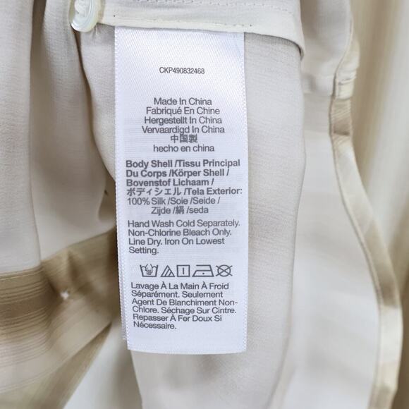 Madewell Slim Button Up Shirt 100% Silk Faded Khaki Stripe Size 4 NWT with Flaw - Picture 10 of 11